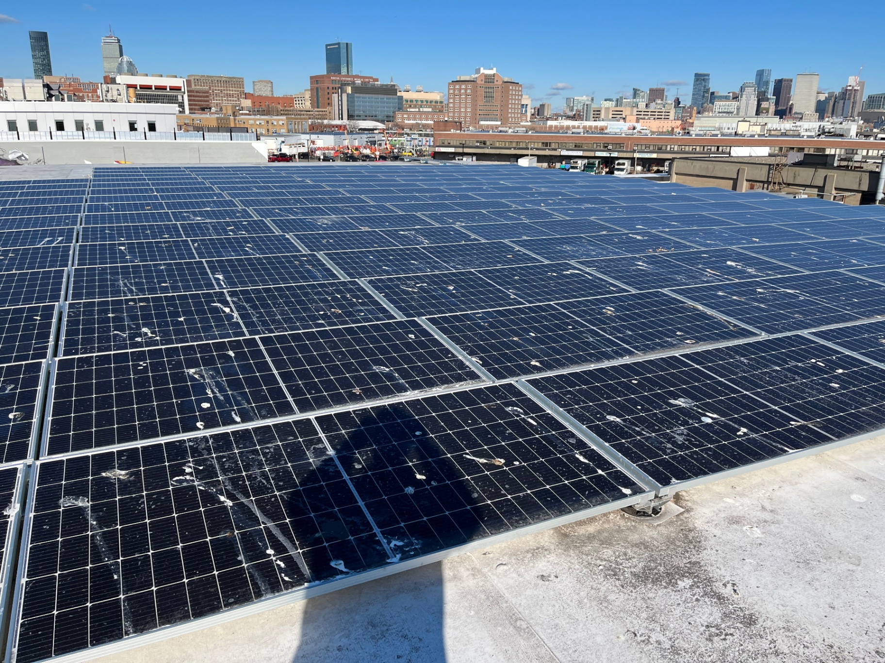 Soiled solar panels before cleaning
